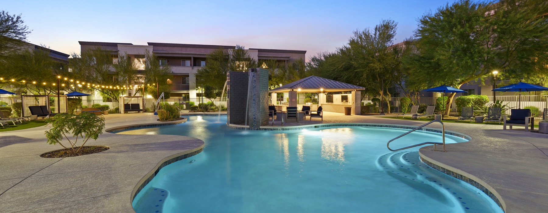 Resort style pool with night lighting