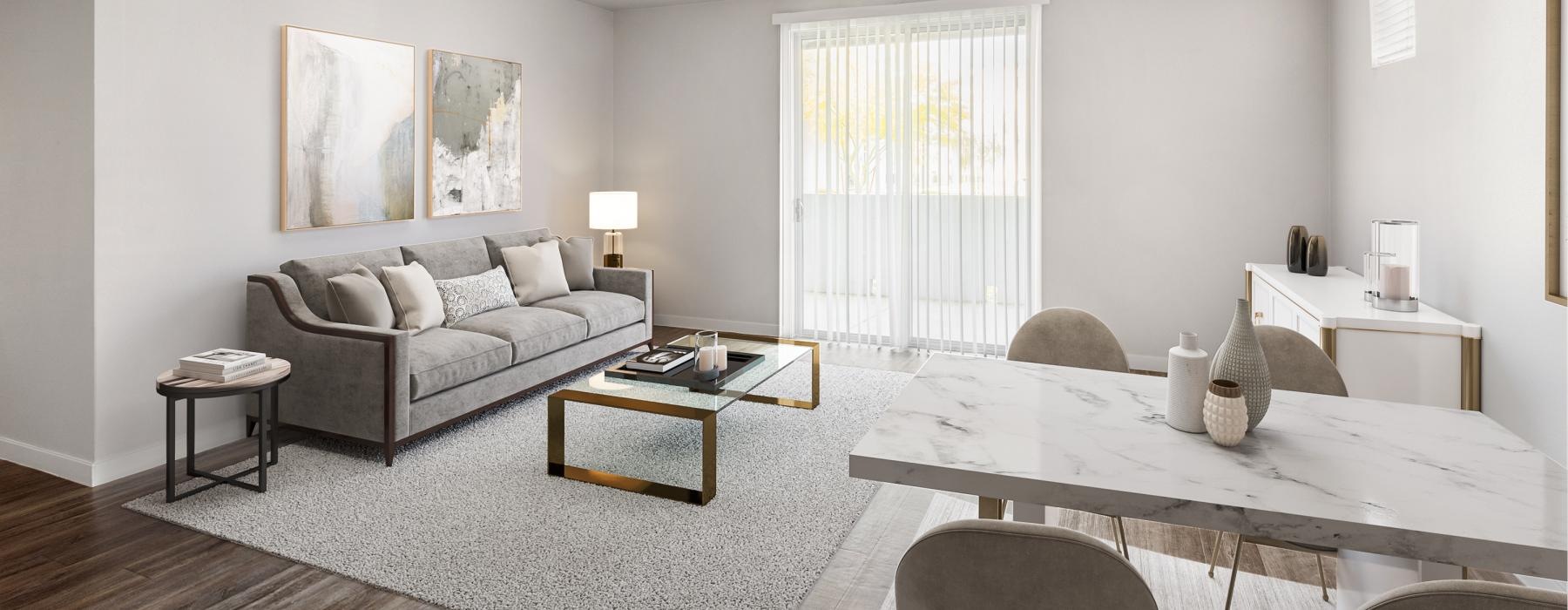 a living room with a large window